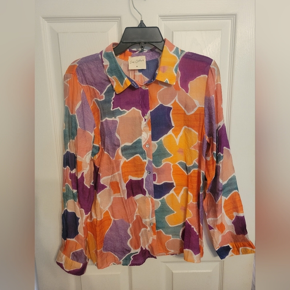 Easy Clothes Tops - Easy Clothes Luxe Colorful Abstract Sheer Blouse